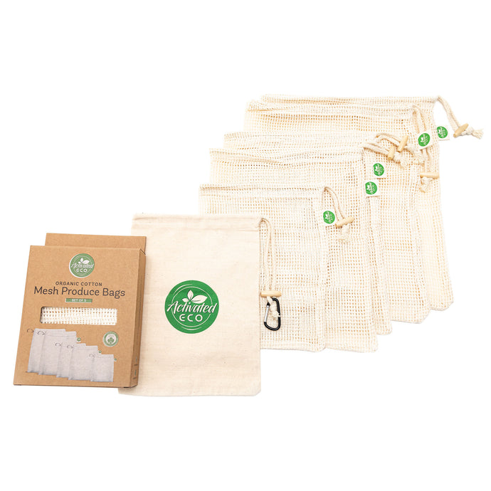 Organic Cotton Mesh Produce Bags - Set of 5