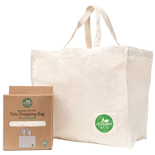 Organic Cotton Tote Shopping Bag with Pockets
