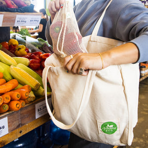 Organic Cotton Reusable Market Tote Bag with Bottle Pockets Single