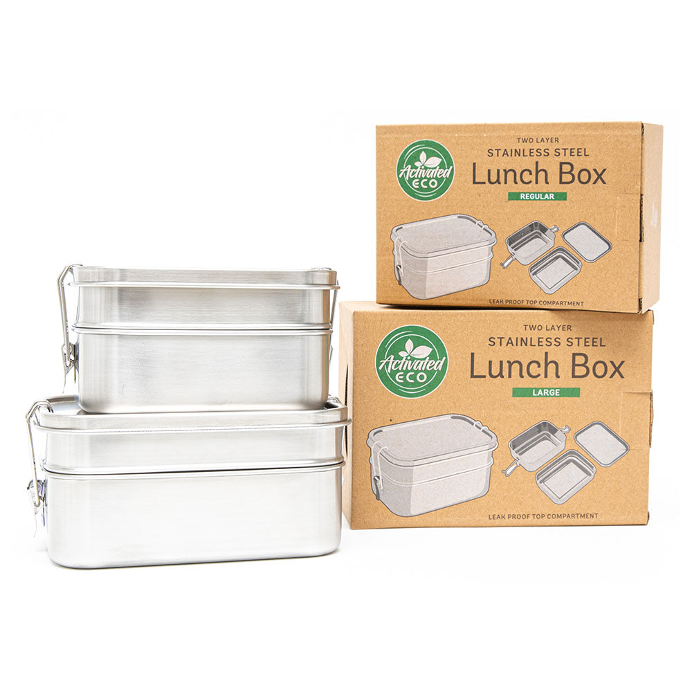 Stainless Steel Lunch Box, 2 Tier Leak Proof, 3 Compartments, 60 oz